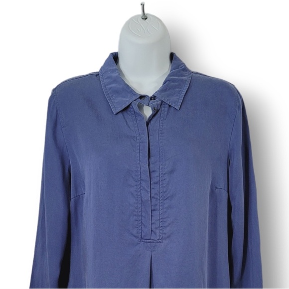 Soft Surroundings Blue Sleeve Tencel Snap Tab Tunic Shirt Denim Embroidered S - Picture 5 of 11